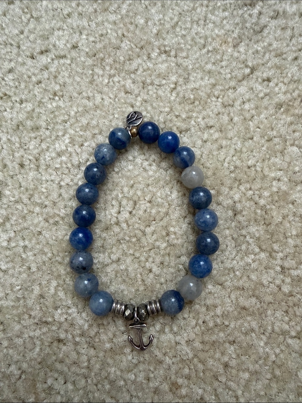 T. Jazelle Blue Beaded Anchor Charm Stretch Bracelet